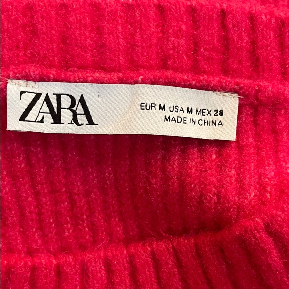 Zara Bright Pink Ribbed Crewneck Sweater Size Medium - Picture 5 of 6